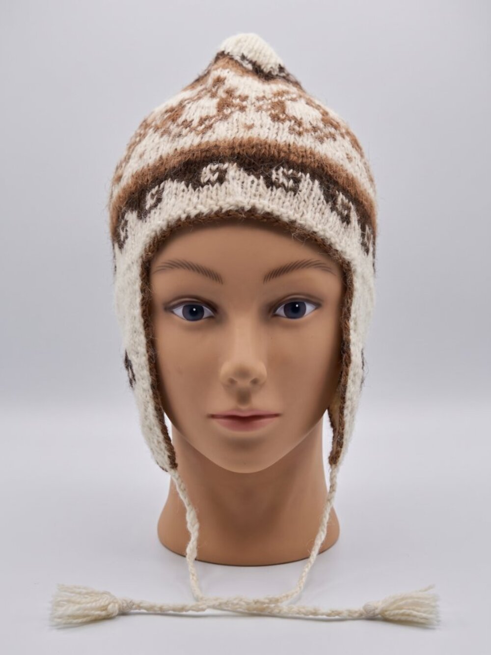 Handmade Andean Sheep's Wool Chullo Beanie – Warm Winter Hat with Geometric Patt